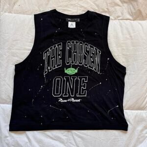 Toy story alien the chosen one pizza planet tank top Disney junk food sz XL